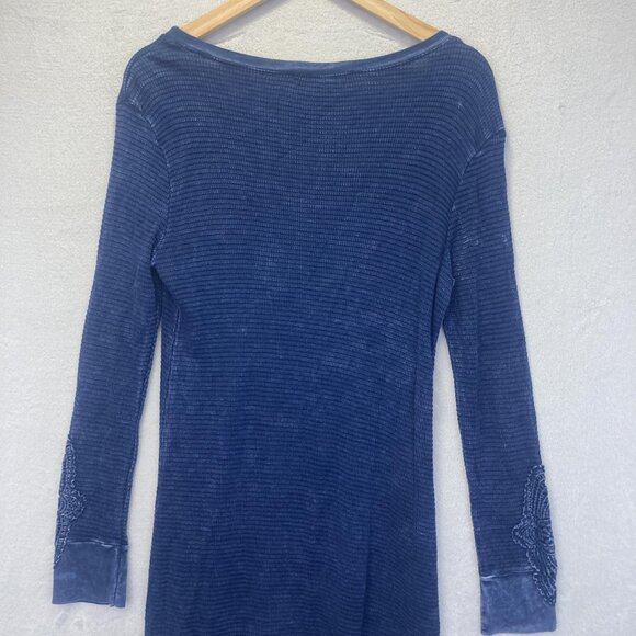 ABLE Waffle Knit Long Sleeve Dress Sz Medium Distressed Boho Anthropologie Blue - Picture 13 of 14
